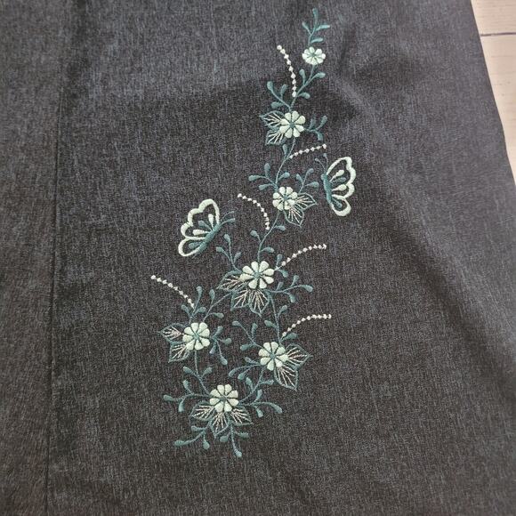 Navy Teal Embroidered Maxi Skirt with Slit Boho Festival Size 36 - Picture 2 of 7